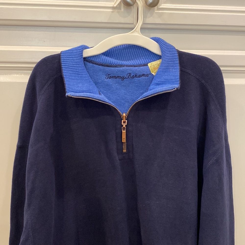 Tommy Bahama Blue with Red Stitching 1/4 Zip - Mens Medium